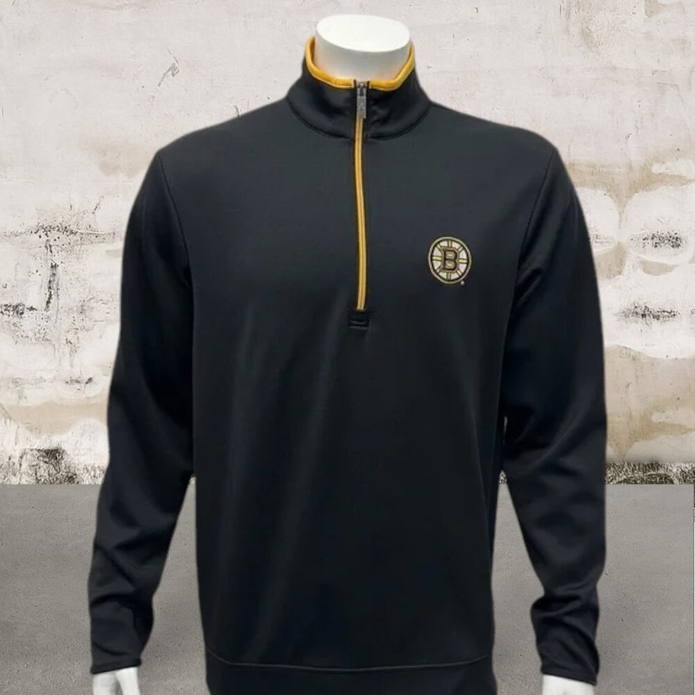 Boston Bruins NHL 1/4 Zip Pull Over Black Yellow Embroidered Jacket Antigua MD